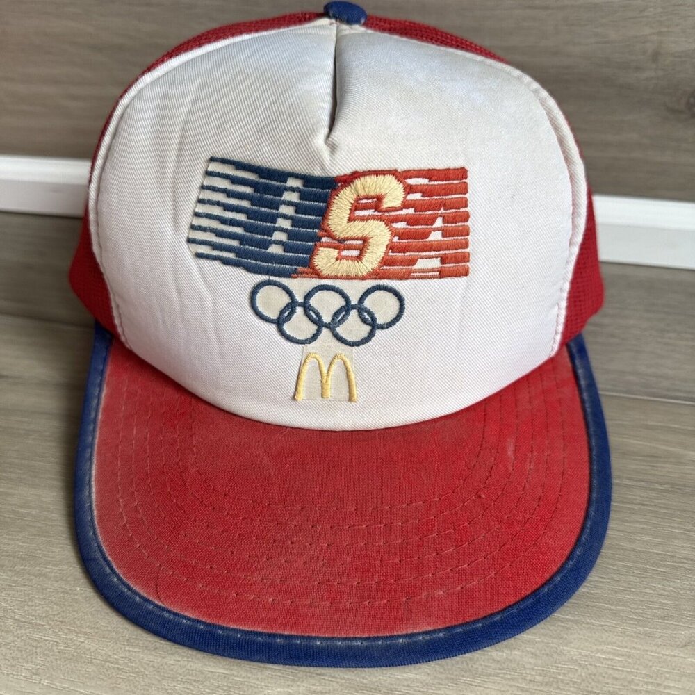 Vintage Mcdonald's USA 1984 Olympics Snapback Trucker Hat Mesh Cap Adjustable